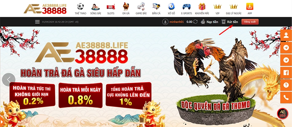 hướng dẫn Quy trình rút tiền AE38888 diễn ra theo 4 bước chính