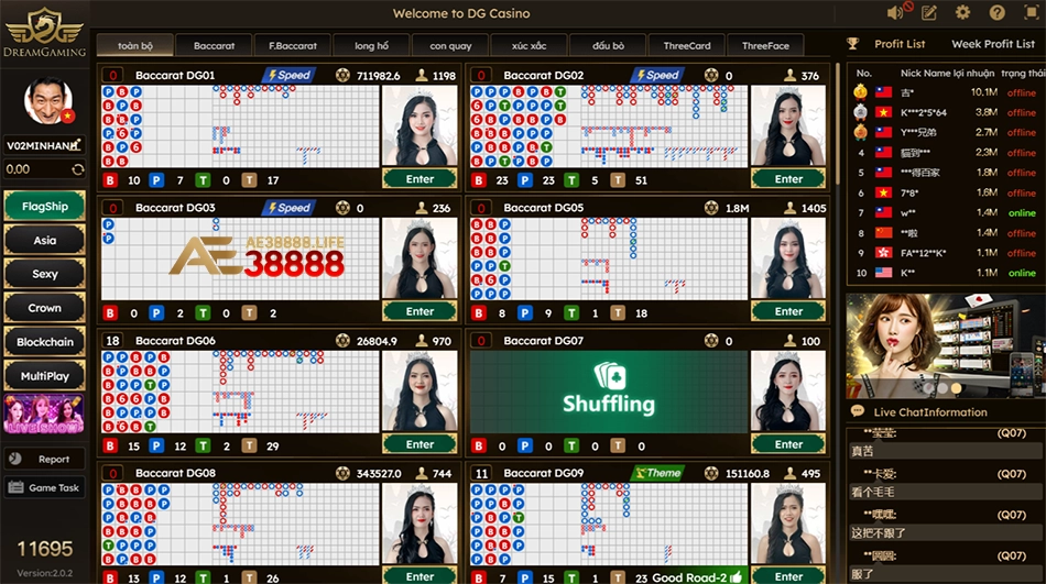 đa dạng Các game bài phổ biến tại Live Casino AE38888