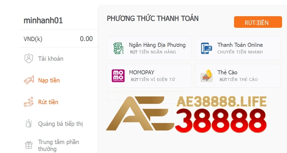 cách Hướng dẫn nạp tiền và rút tiền an toàn tại AE38888