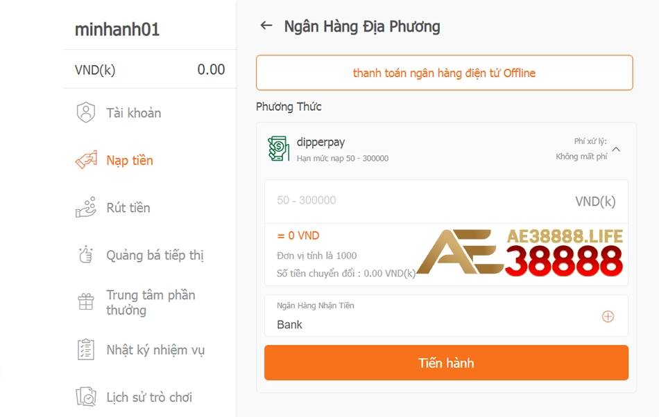 các Quy định về nạp và rút tiền  ae38888